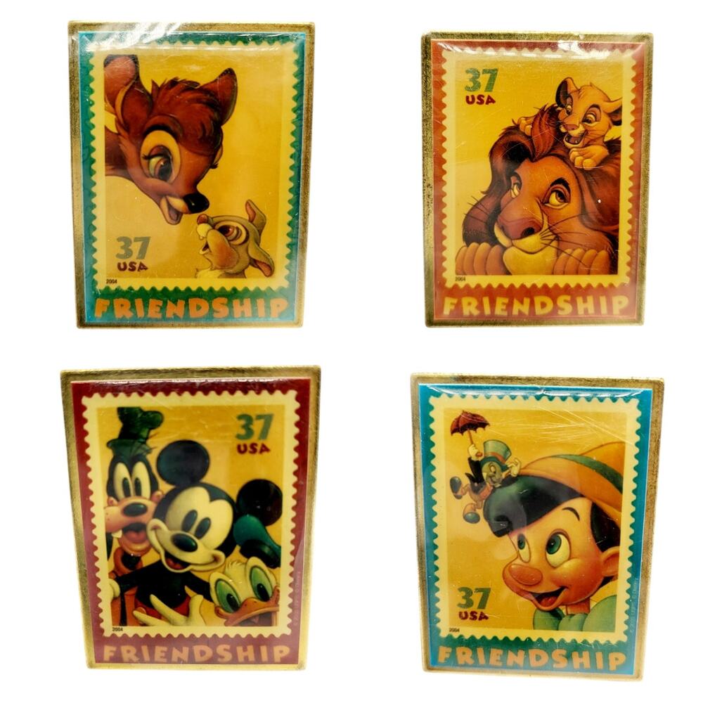 NEW Vintage 2004 The Art of Disney Friendship Lapel Pins USPS Collab Set of 4